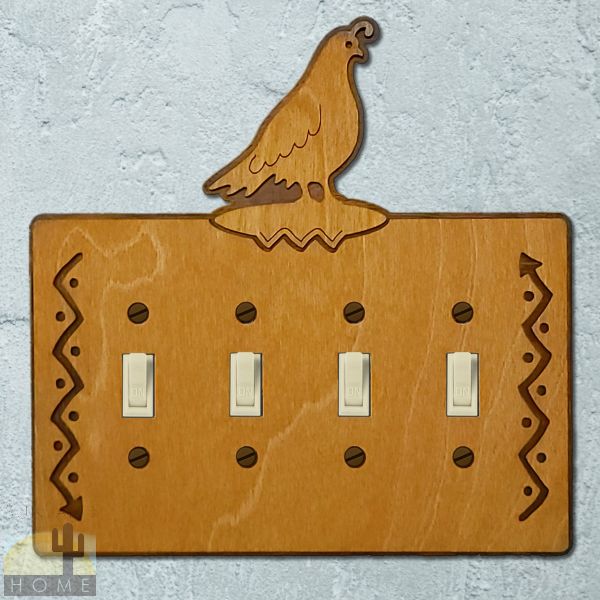 168224S - Quail Wood and Metal Quad Standard Switch Plate in Golden Sienna Finish