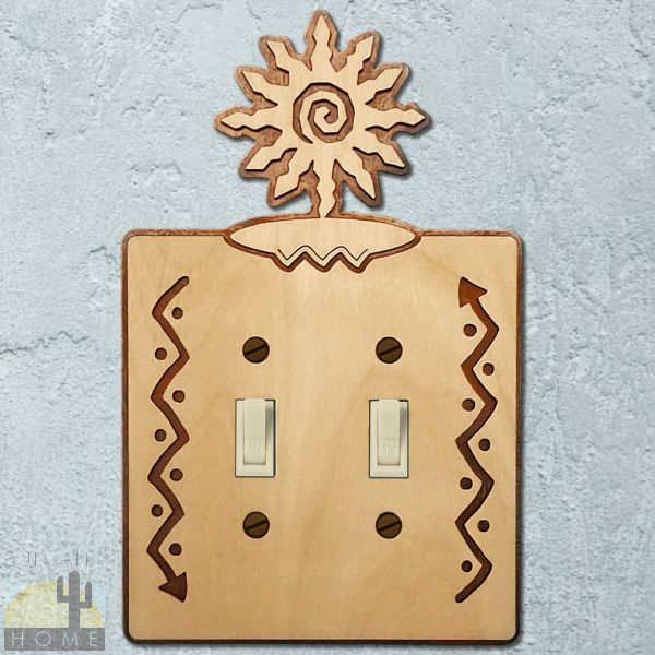 168312S - Sunburst-12 point Wood and Metal Double Standard Switch Plate in Natural Birch Finish