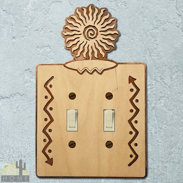 168412S - Sunburst-24 point Wood and Metal Double Standard Switch Plate in Natural Birch Finish