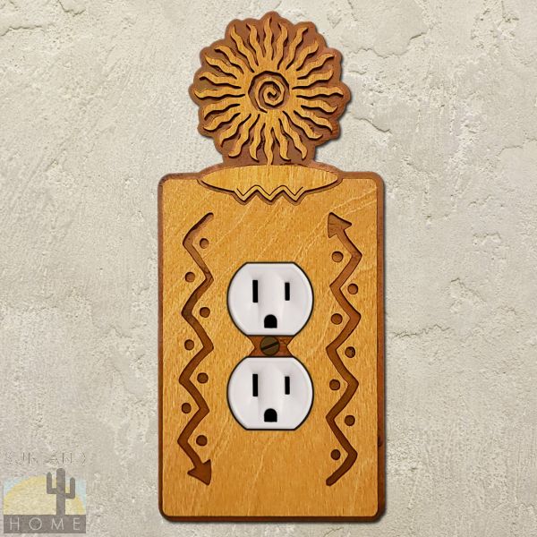 168420 - Sunburst-24 point Wood and Metal Single Outlet Cover in Golden Sienna Finish