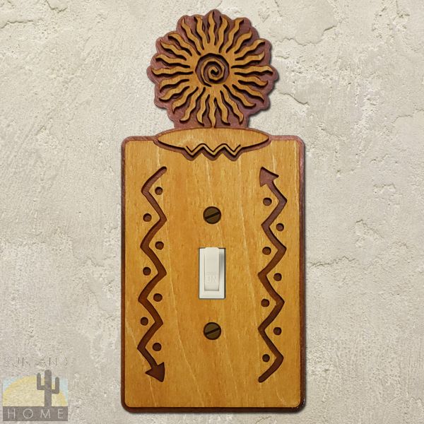 168421S - Sunburst-24 point Wood and Metal Single Standard Switch Plate in Golden Sienna Finish