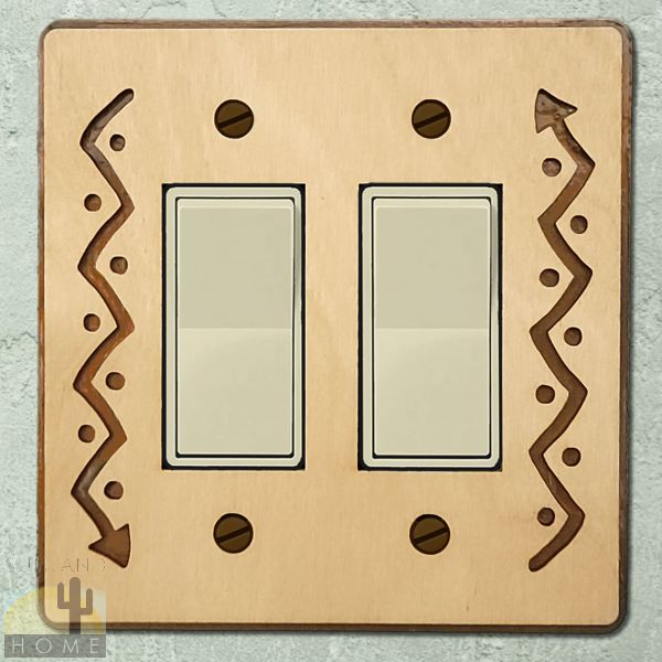168512R - Arrow Wood and Metal Double Rocker Switch Plate in Natural Birch Finish