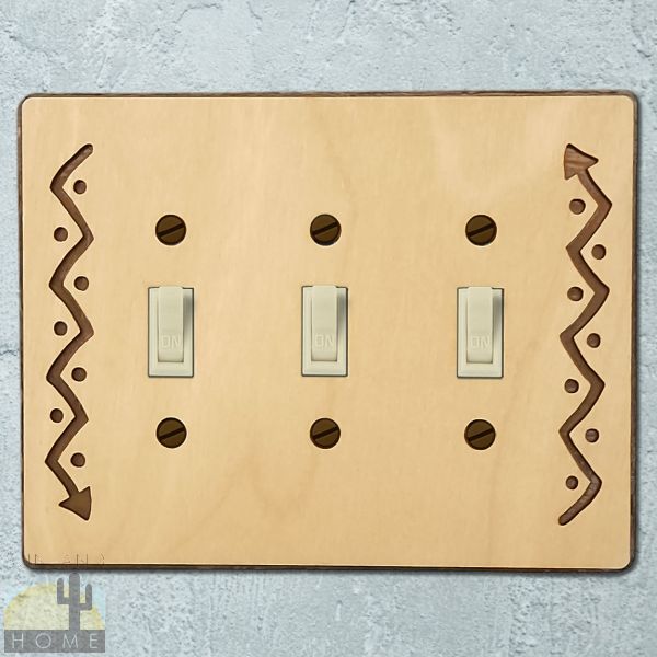 168513S - Arrow Wood and Metal Triple Standard Switch Plate in Natural Birch Finish