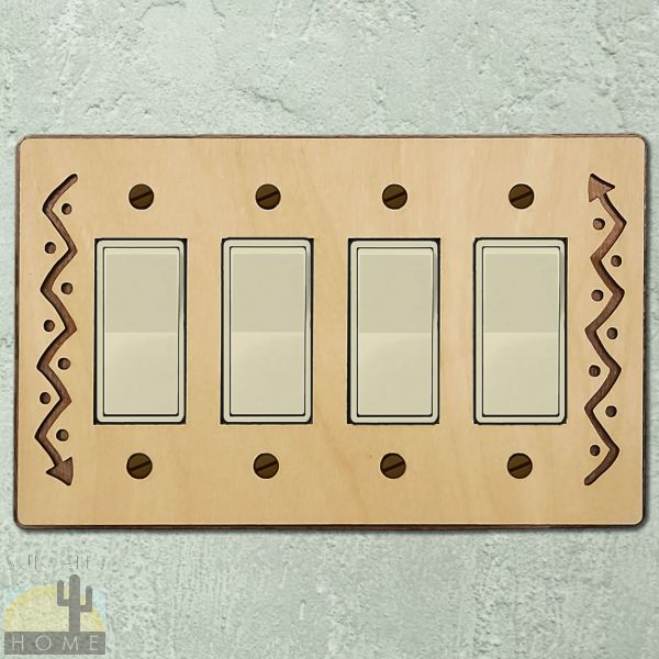 168514R - Arrow Wood and Metal Quad Rocker Switch Plate in Natural Birch Finish