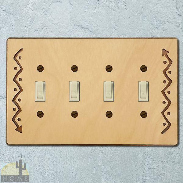168514S - Arrow Wood and Metal Quad Standard Switch Plate in Natural Birch Finish