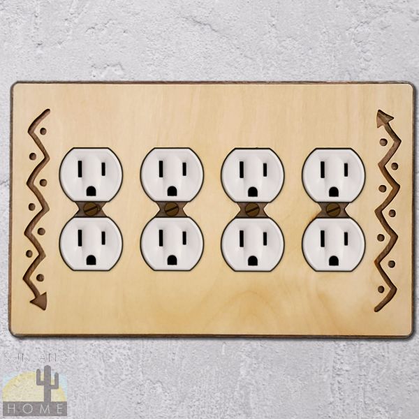 168517 - Arrow Wood and Metal Quad Outlet Cover in Natural Birch Finish