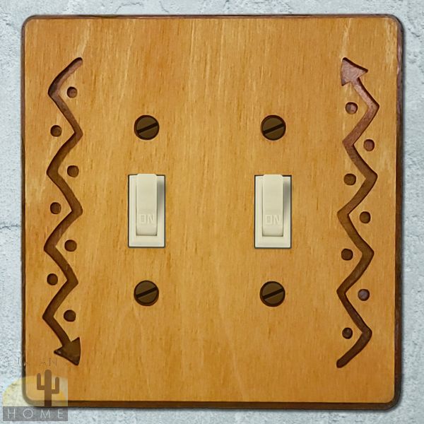 168522S - Arrow Wood and Metal Double Standard Switch Plate in Golden Sienna Finish
