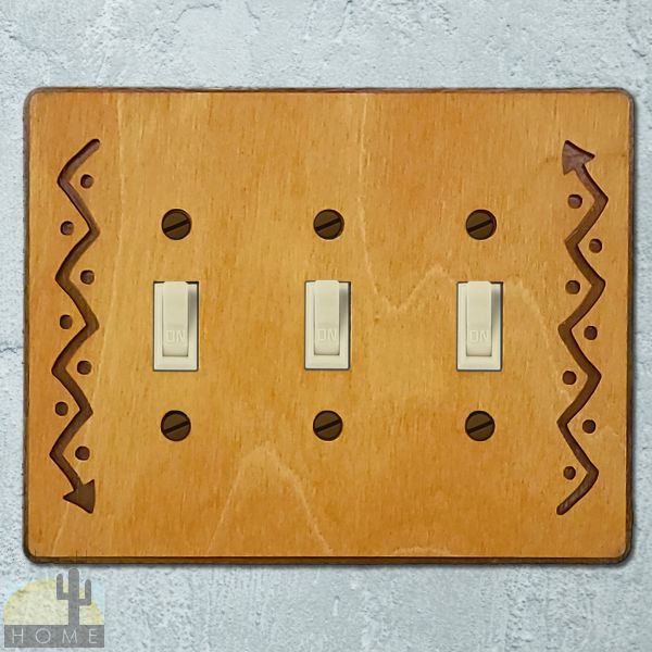 168523S - Arrow Wood and Metal Triple Standard Switch Plate in Golden Sienna Finish