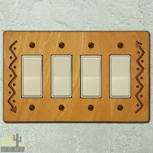 168524R - Arrow Wood and Metal Quad Rocker Switch Plate in Golden Sienna Finish