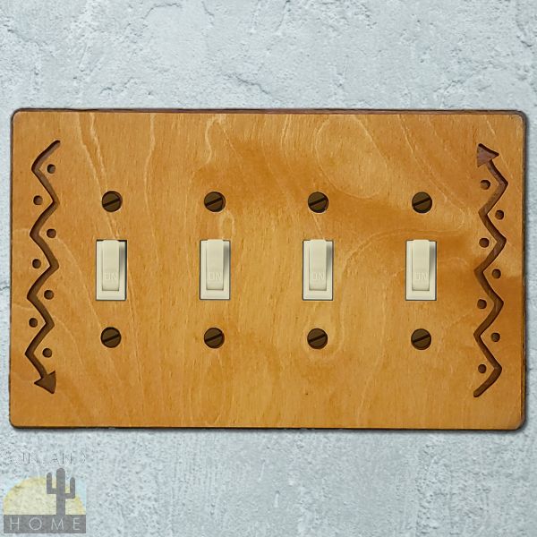 168524S - Arrow Wood and Metal Quad Standard Switch Plate in Golden Sienna Finish