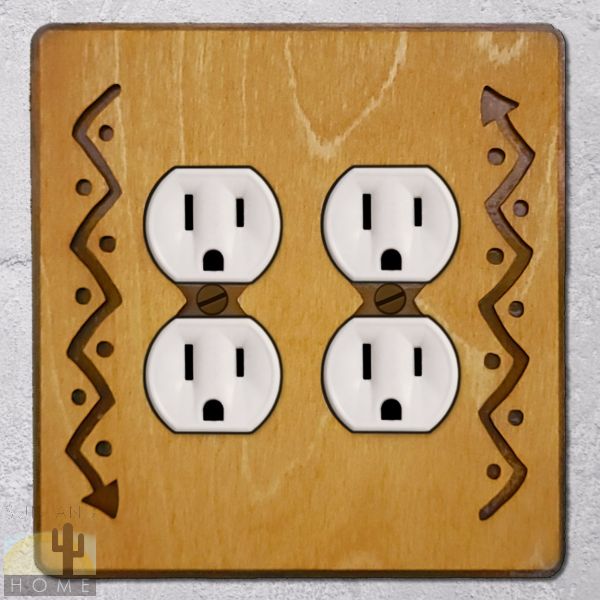 168525 - Arrow Wood and Metal Double Outlet Cover in Golden Sienna Finish