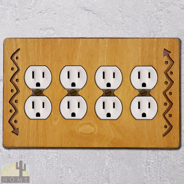 168527 - Arrow Wood and Metal Quad Outlet Cover in Golden Sienna Finish