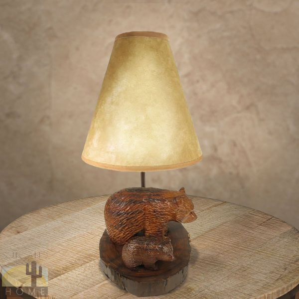 172022 - Bear with Cub Ironwood Vanity Lamp with Shade