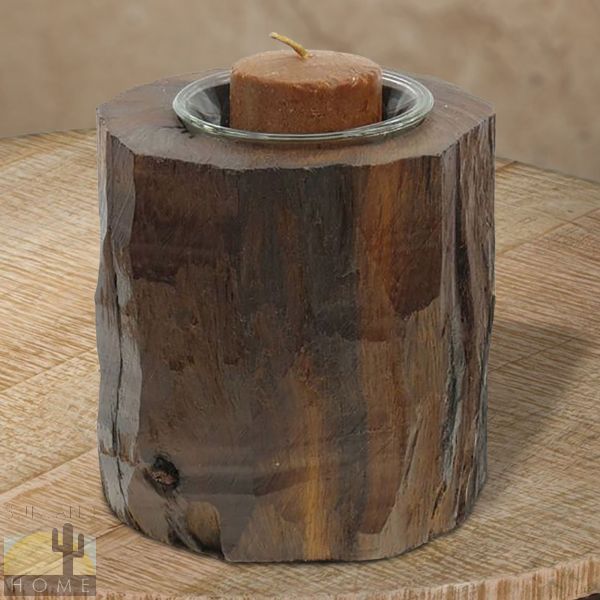 172025 - Rustic Log Ironwood Candle Holder