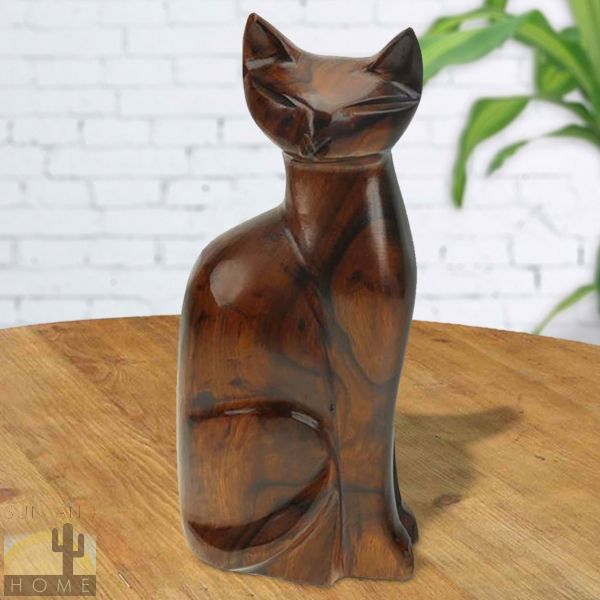 172205 - 9in Tall Sitting Cat Ironwood Carving