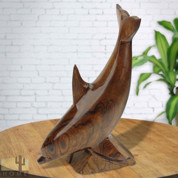 172228 - 12in Tall Dolphin Diving Ironwood Carving