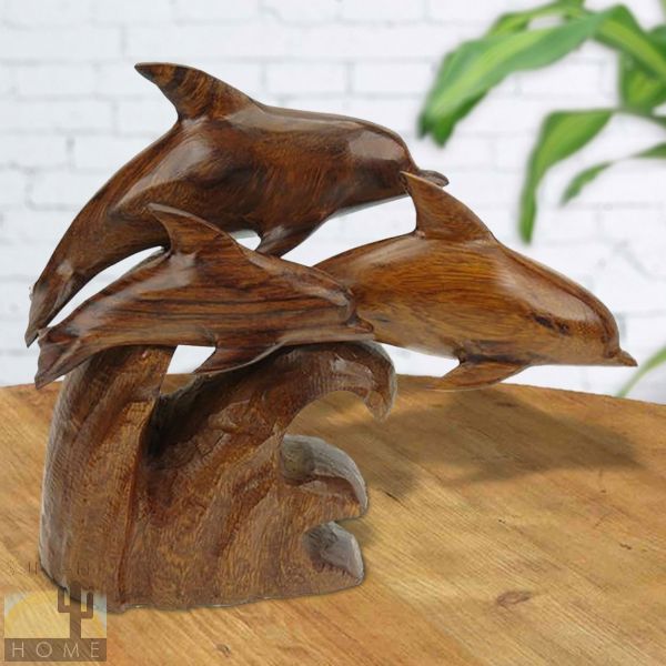 172233 - 8in Long Dolphin Family Ironwood Carving
