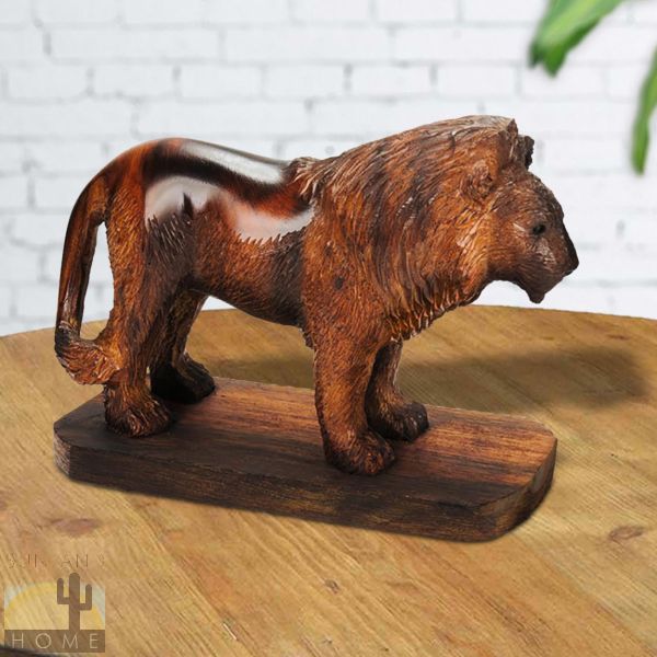 172601 - 7-inch Detailed Lion on Base Genuine Sonoran Desert Ironwood Carving - 3283