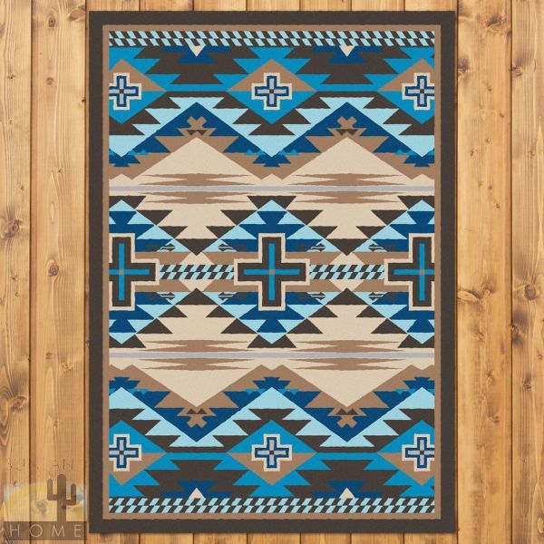 3ft x 4ft (32in x 47in) Rustic Cross Indigo Turquoise Area Rug number 203411