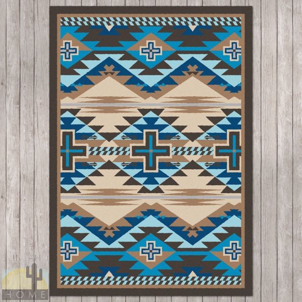 4ft x 5ft (46in x 64in) Rustic Cross Indigo Turquoise Area Rug number 203412