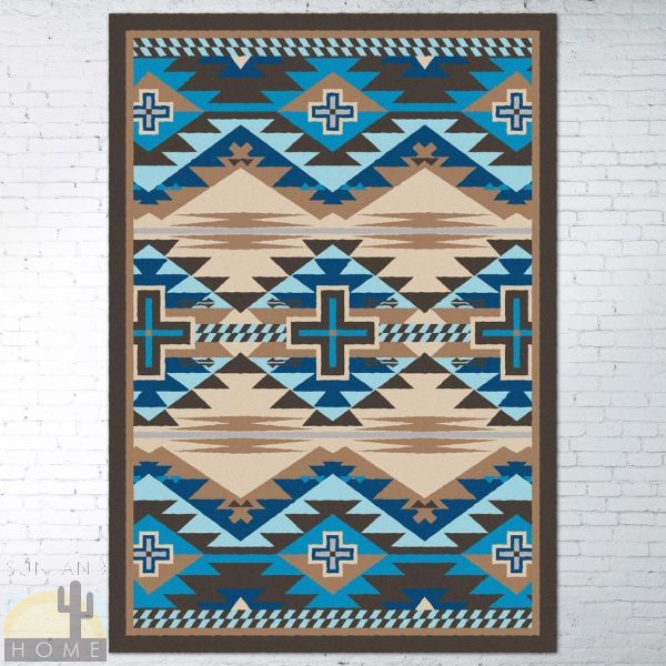 5ft x 8ft (64in x 92in) Rustic Cross Indigo Turquoise Area Rug number 203413