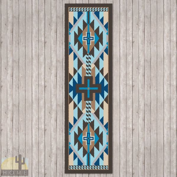 2ft x 8ft (25in x 92in) Rustic Cross Indigo Turquoise Hall Runner number 203415