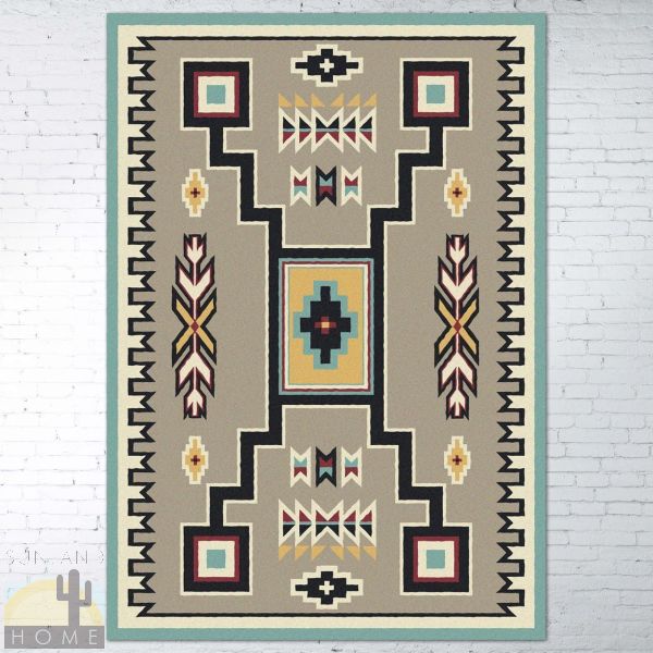 5ft x 8ft (64in x 92in) Old Crow Turquoise Area Rug number 203533