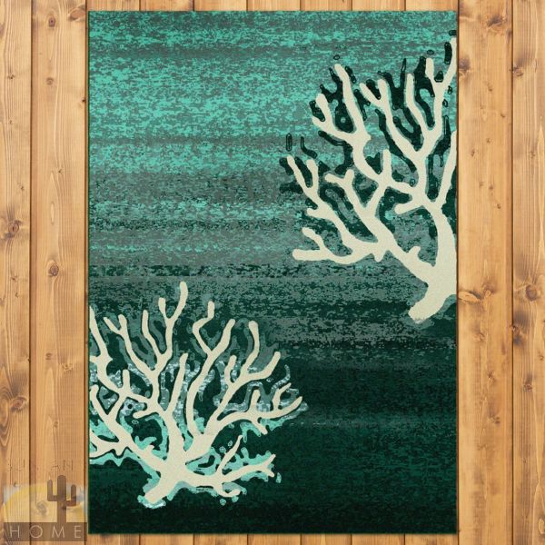3ft x 4ft (32in x 47in) Coral Pattern Aqua Area Rug number 203621
