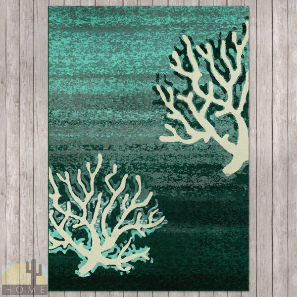 4ft x 5ft (46in x 64in) Coral Pattern Aqua Area Rug number 203622