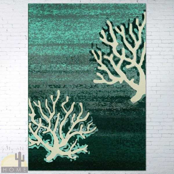 5ft x 8ft (64in x 92in) Coral Pattern Aqua Area Rug number 203623