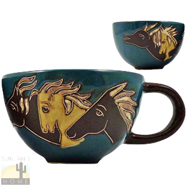 520DE Mara Stoneware Latte Cup Horses Green