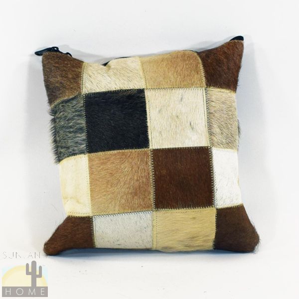 322026-2 - 12in x 12in Cowhide Pillow - Patchwork - Solid Multi-color
