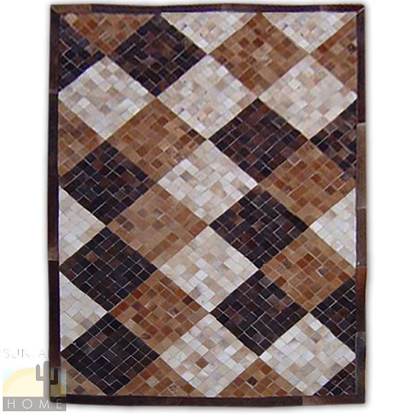 Custom Cowhide Patchwork Rug - 2in Squares - Three Shade Diamonds