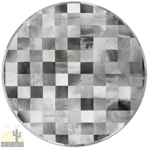 Custom Cowhide Patchwork Round Rug - 6in Squares - Gray Tone - 323158