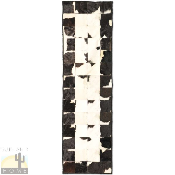 Custom Cowhide Patchwork Runner - 6in Squares - Chocolate and White with Mostly White Center