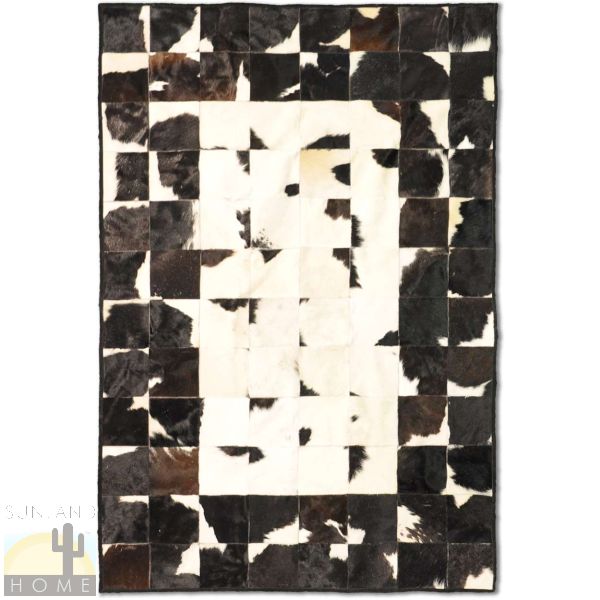 Custom Cowhide Patchwork Rug - 6in Squares - Chocolate and White with Mostly White Center