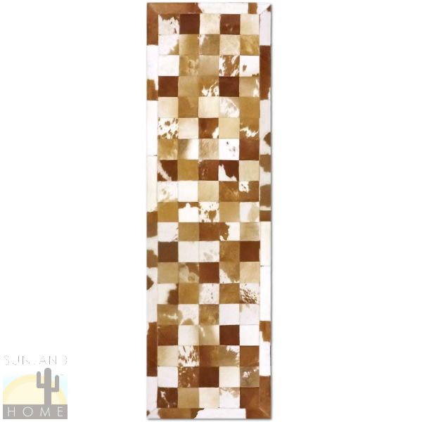 Custom Cowhide Patchwork Runner - 6in Squares - Brown and White with Framed Border