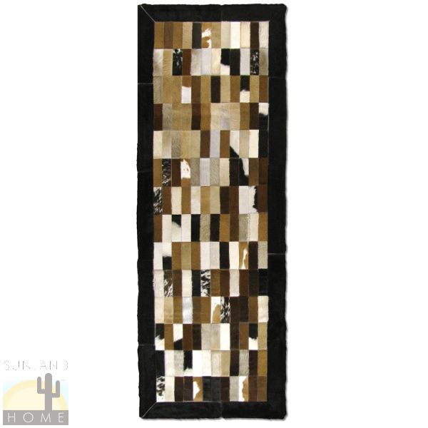 323170R-14460 - 71in x 26in Cowhide Patchwork Runner - Multi Brown And White