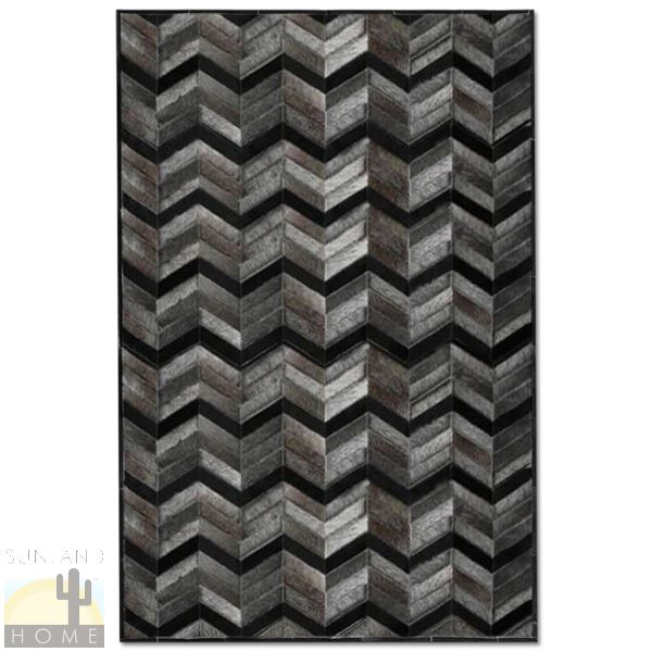 Custom Cowhide Patchwork Rug - Chevrons - Black and Gray