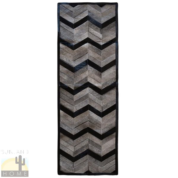 323176R - 71in x 24in Cowhide Patchwork Runner - Black And Gray Chevrons