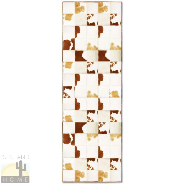 Custom Cowhide Patchwork Runner - 6in Squares - Brown and White - Light