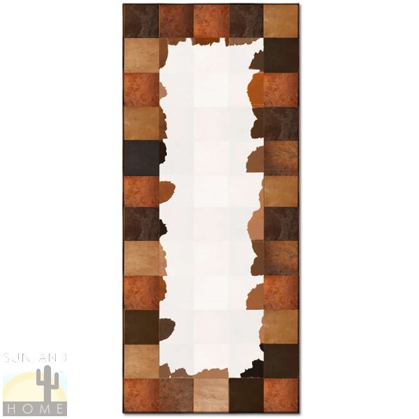 Custom Cowhide Patchwork Runner - 6in Squares - Multi Brown with Jagger White Middle