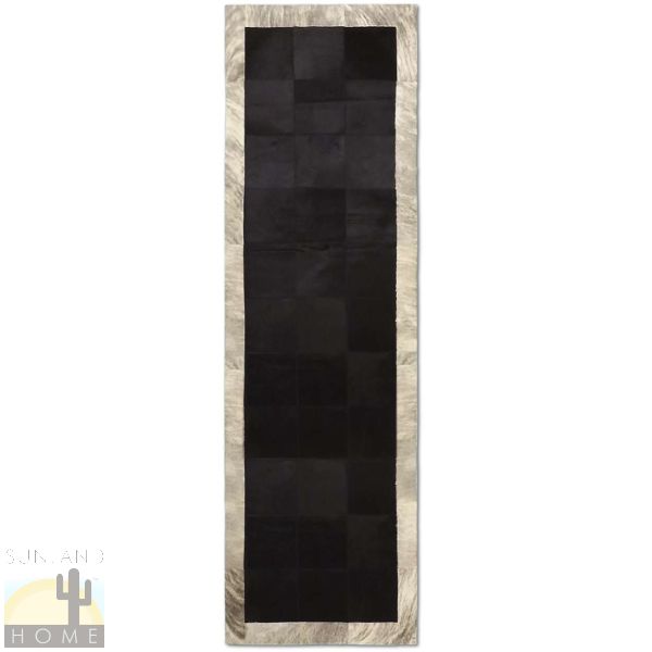 Custom Cowhide Patchwork Runner - 12in Squares - Solid Black with Brindle Gray Border