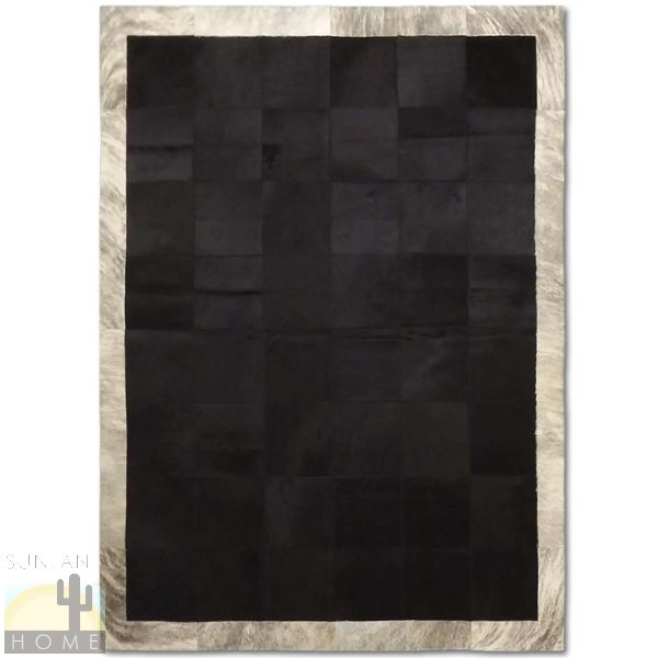 Custom Cowhide Patchwork Rug - 12in Squares - Solid Black with Brindle Gray Border