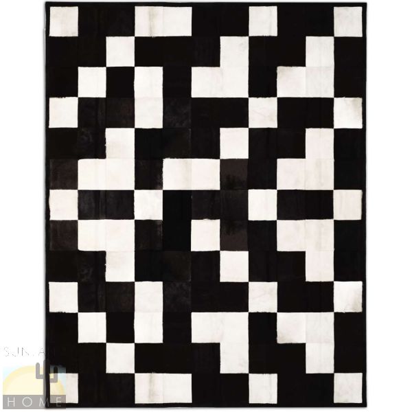 Custom Cowhide Patchwork Rug - 6in Squares - Crossword - Black and White