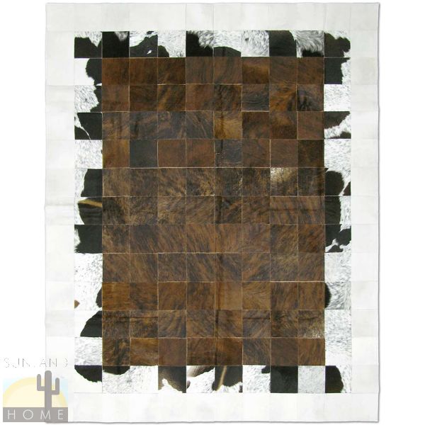Custom Cowhide Patchwork Rug - 6in Squares - Brindle with Black and White Border