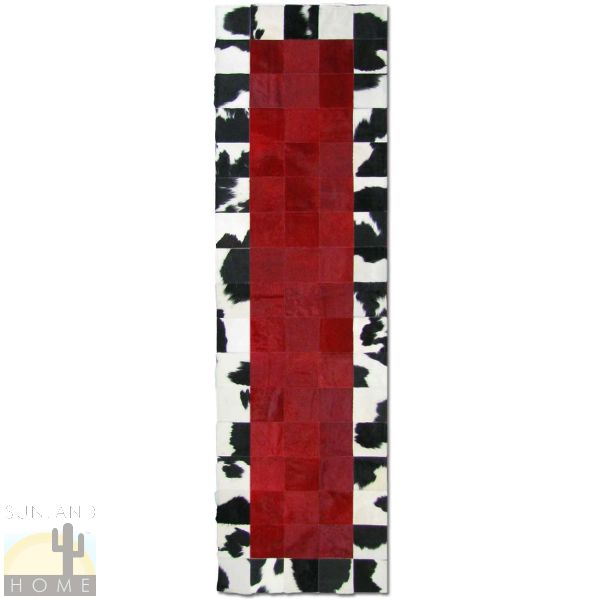 Custom Cowhide Patchwork Runner - 6in Squares - Solid Color Framed in Black and White