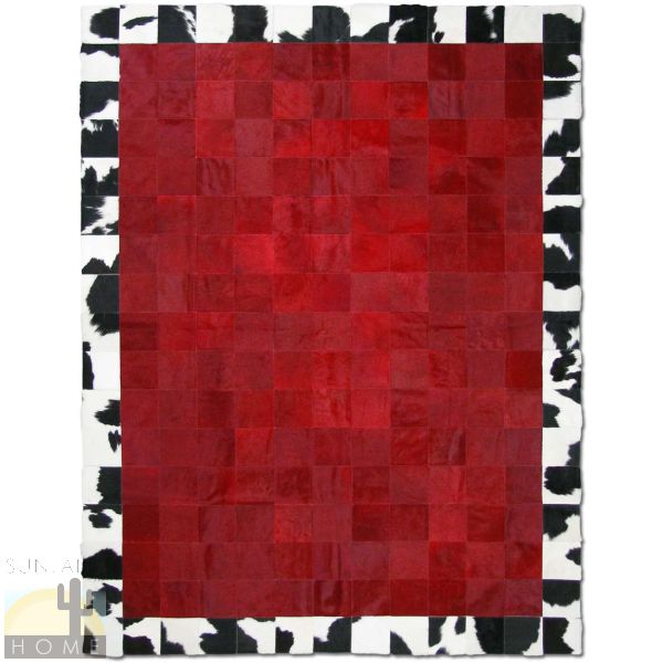 Custom Cowhide Patchwork Rug - 6in Squares - Solid Color Framed in Black and White