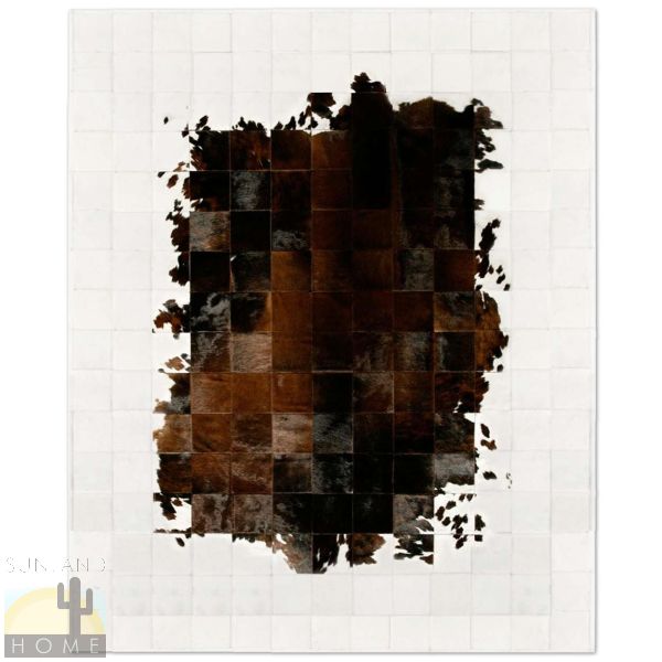 Custom Cowhide Patchwork Rug - 6in Squares - White with Brown Middle Transition