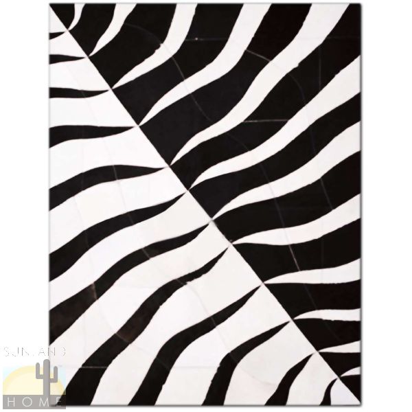 Custom Cowhide Patchwork Rug - Negative Stripes - Black and White